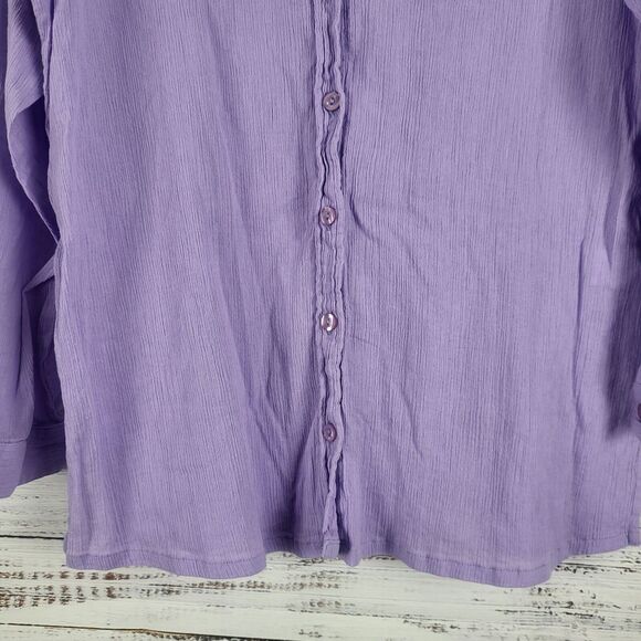 Sergenti Button Front Top XL Womens Purple Long Roll Tab Sleeve 100% Cotton - Picture 4 of 13